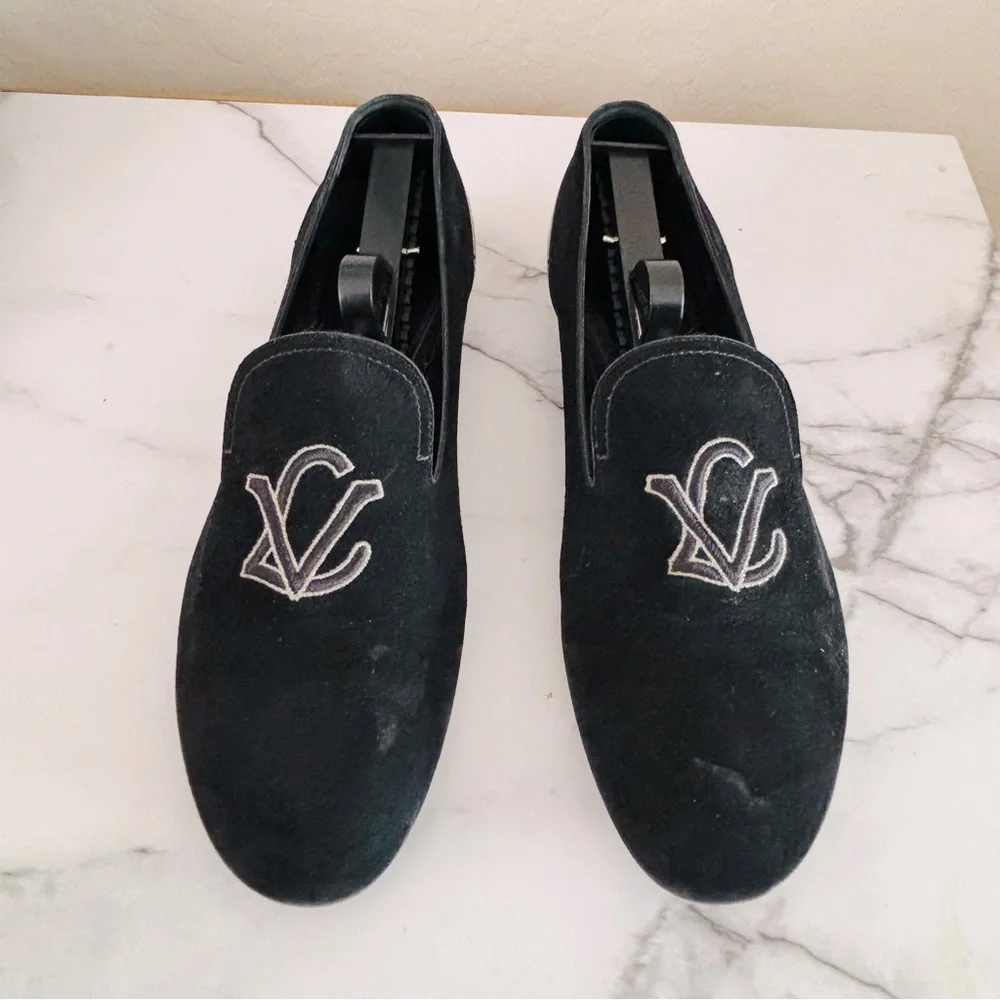 Louis Vuitton LV Monogram Women’s Suede Black Embroidered Loafers Size 40.5 10.5 - Picture 4 of 13
